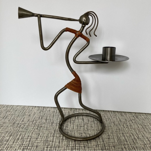 Metal Rattan MCM Candle Holders Band Horn Jazz Wire Art Sturdy Musical Decor - Picture 5 of 12